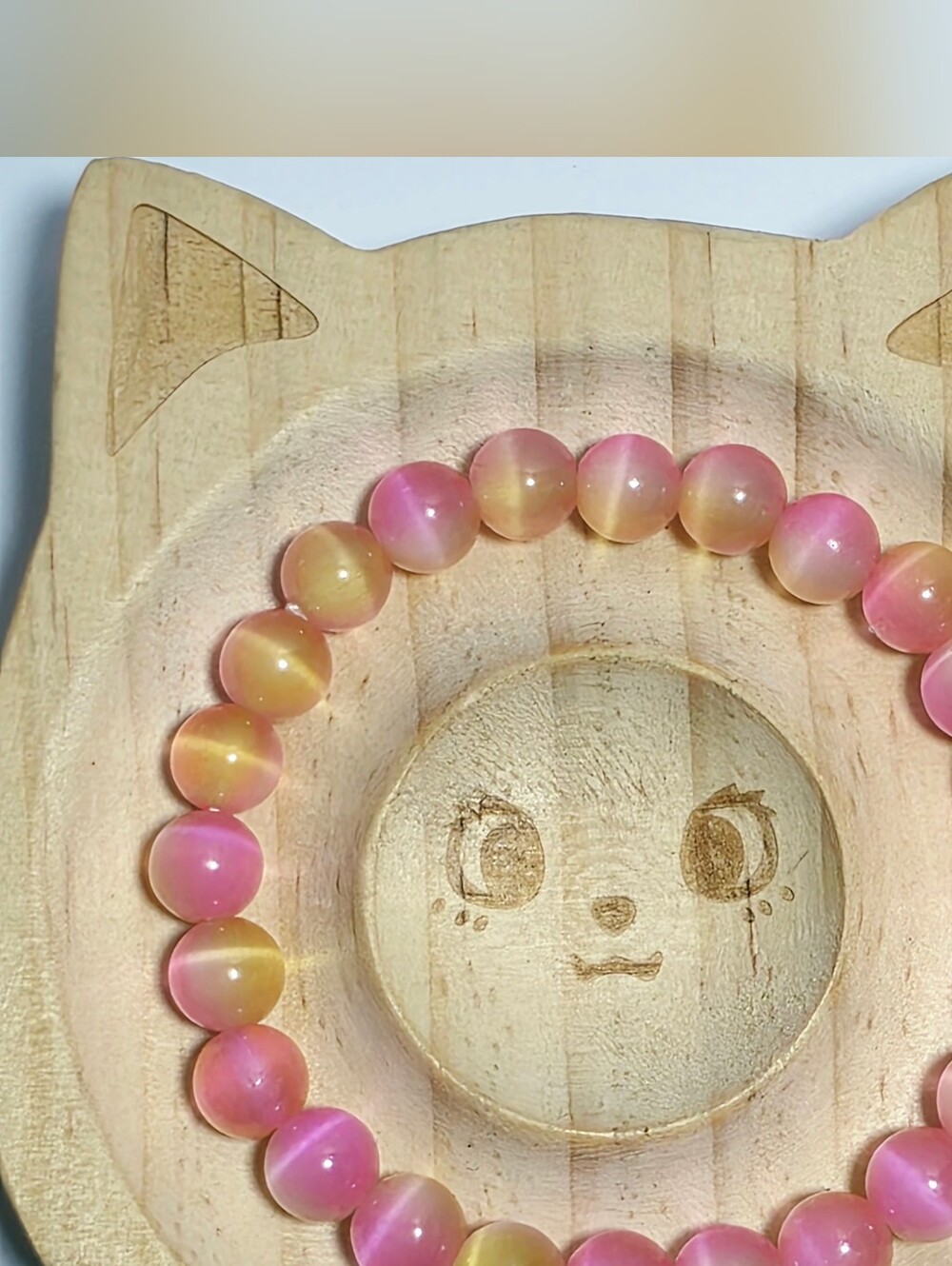 Selenite Cat's Eye  Pink and Yellow Gradient Stretch Beaded Bracelet |NEW | 8mm